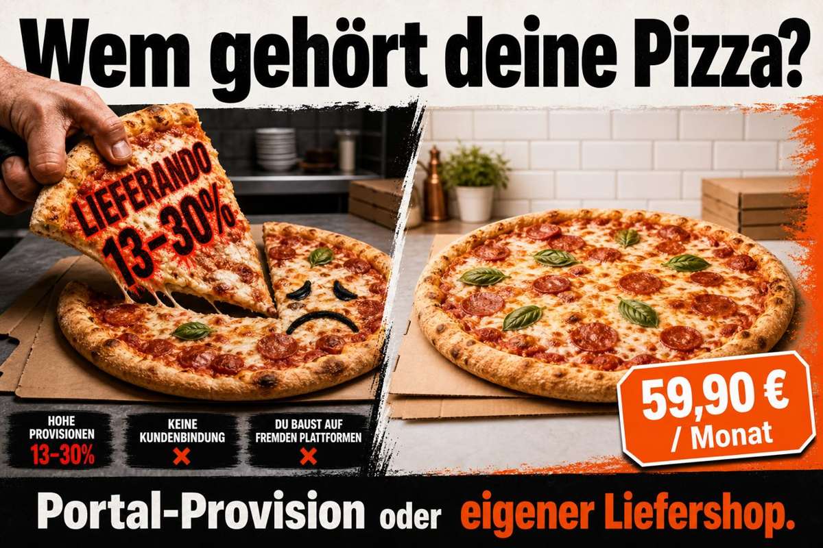 Wem gehört deine Pizza? Lieferando-Provision 13–30 Prozent oder Liefershop für 59,90 Euro im Monat